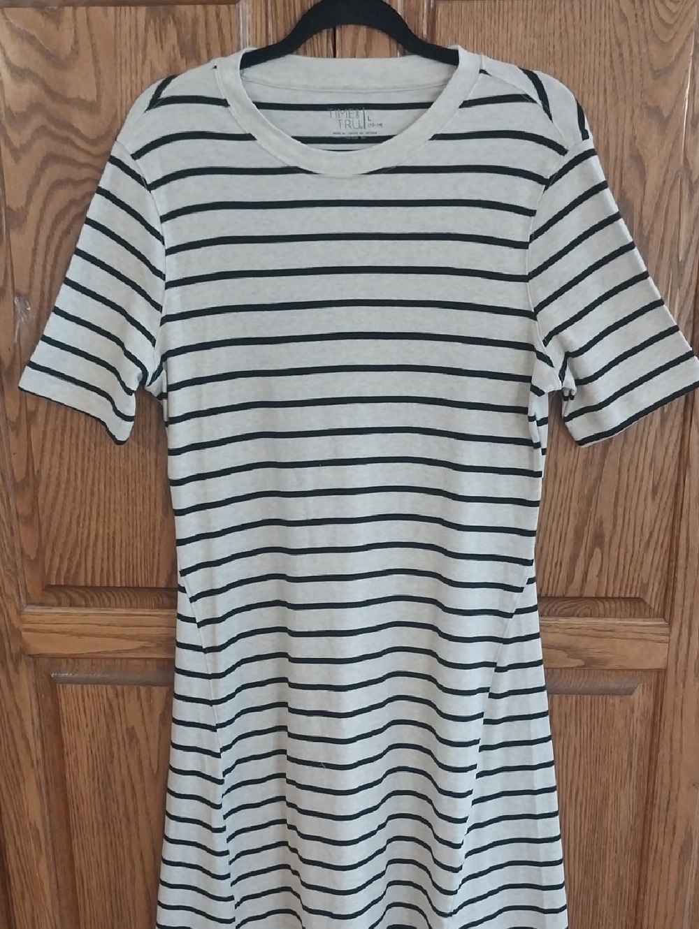 Time & Tru NWT Seamed Midi Dress Cotton Size Large 12/14 Grey Black Stripes Chic - Picture 3 of 12